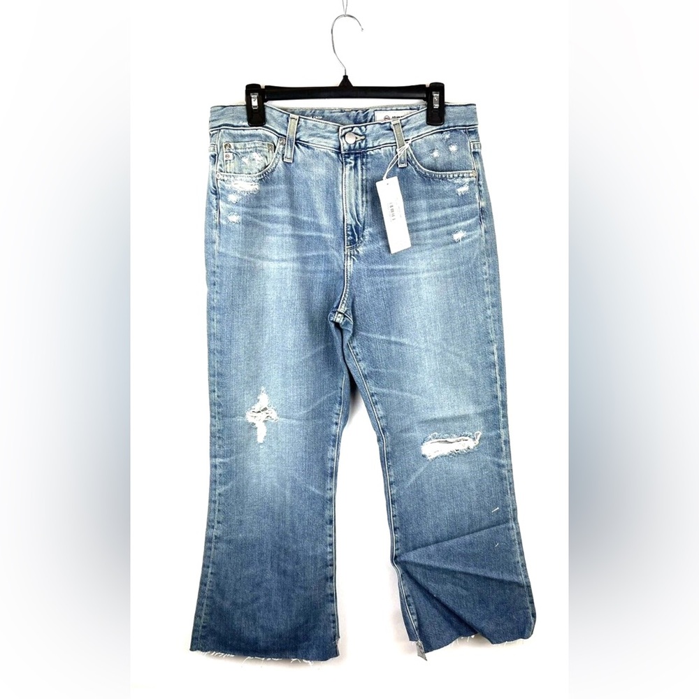 Ag Adriano Goldschmied Medium Wash Distressed Ankle Crop Jeans